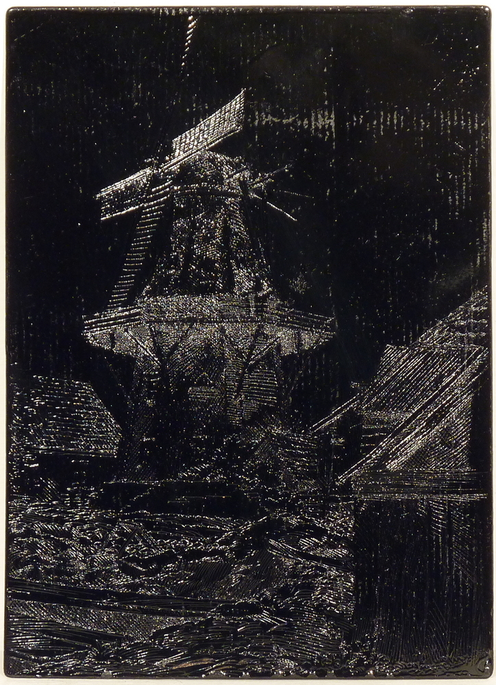 etsplaat in schellak houtzaagmolen