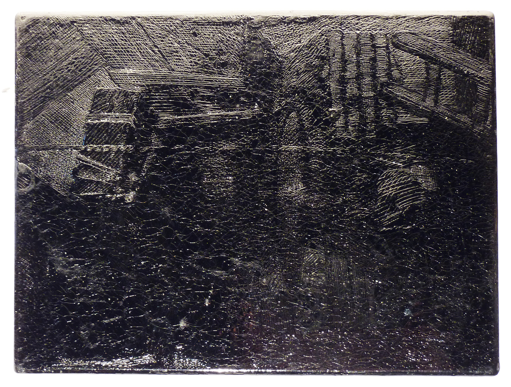 etsplaat in schellak klok kerk Oostrum