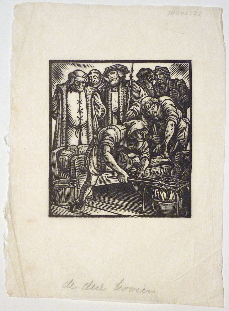 mannen boven rooster en vuur , de drie kooien