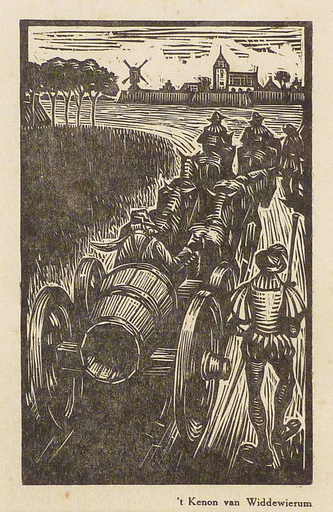 't Kanon van Widdewierum, houtgravure, boekillustratie voor het boek Groninger Overleveringen van K. ter Laan, 1928. 
Bulder was nog geen dertig jaar, toen hij gevraagd werd illustraties te maken voor het boek Groninger Overleveringen. Hij was verrast en besloot zich te wagen aan een bijzonder experiment: hij wilde houtsneden maken, hoewel hij daar toen vrijwel geen ervaring mee had. Later vertelde hij daarover: ‘Eigenlijk heb ik de techniek helemaal zelf veroverd. Ik houd wel van vechten. Toen ik de opdracht kreeg dit boek te illustreren wist ik nauwelijks wat snijden in hout eigenlijk was. Proberen, dat is het geheim van slagen’. Bulders’ eerste in hout gesneden illustraties maken nog een primitieve indruk, ze zijn grof van structuur, alsof het linoleumsneden zijn, maar in de volgende uitgaven werden zijn prenten al losser en beweeglijker. Hij schakelde over op de fijnere houtgravure toen hij de techniek steeds beter onder de knie had gekregen. Hij ruilde de guts in voor de burijn en kon fijnere arceringen aanbrengen en rijkere toonschakeringen bereiken.