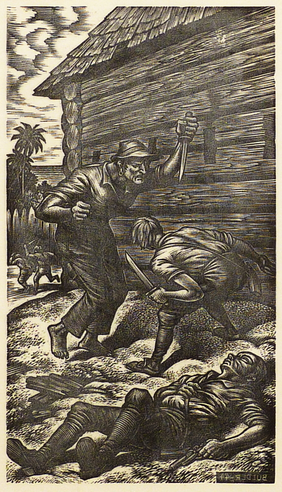 3 mannen met messen uit schateiland