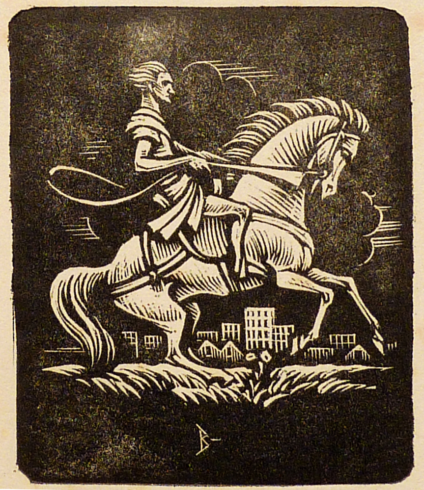 ruiter op paard / fabriek op achtergrond