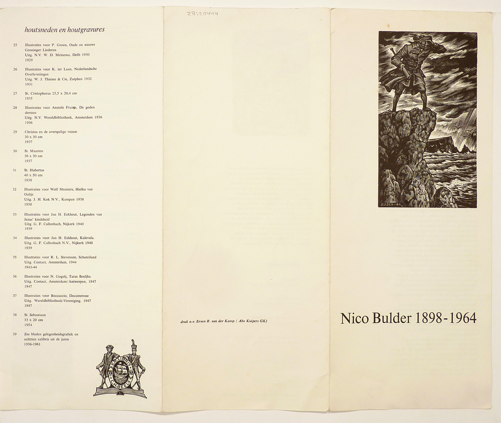 Nico Bulder 1898 - 1964 herdenkingstentoonstelling Groninger Museum voor Stad en Lande 19 september - 25 oktober 1964