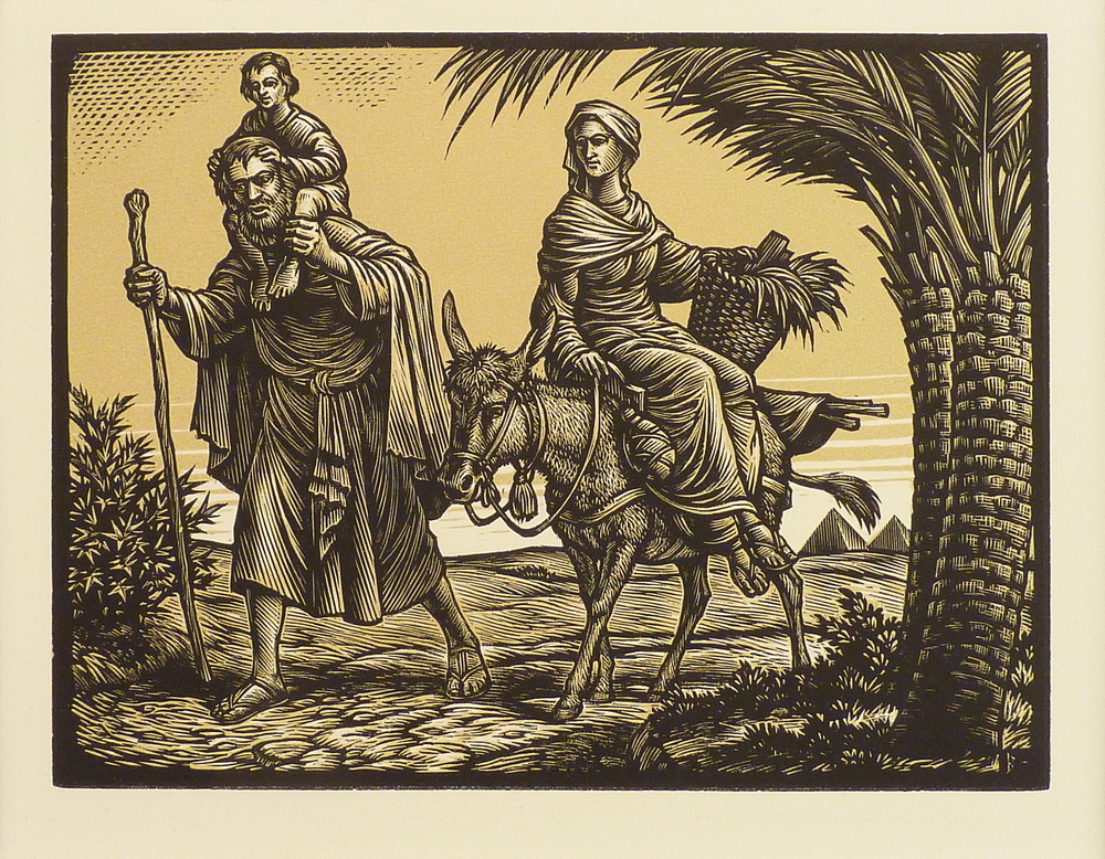 trek uit Egypte / maria op ezel / Jozef met jezus op zijn schouders