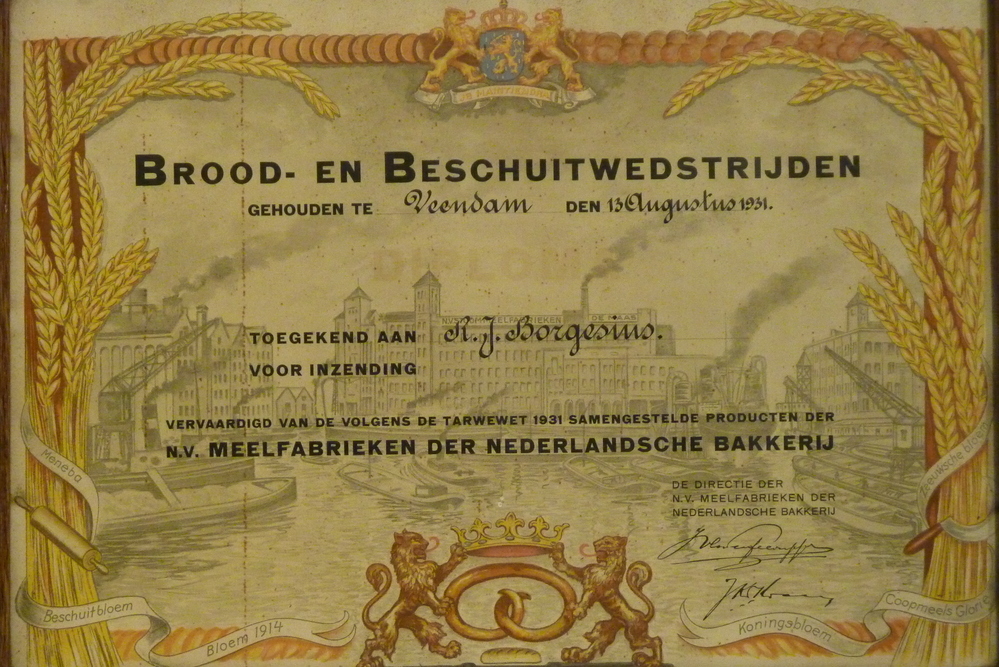 Meelfabriek de Maas Diploma uitgegeven ter gelegenheid van Brood en Beschuitwedstrijd 1931.