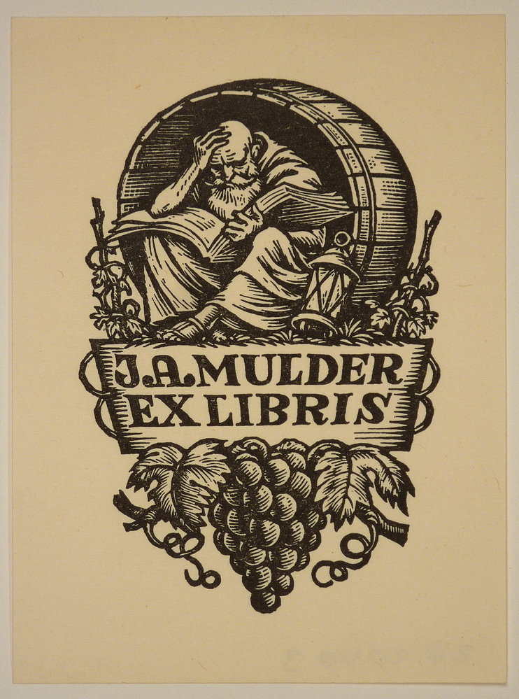 J.A.Mulder duiven lezende man in ton