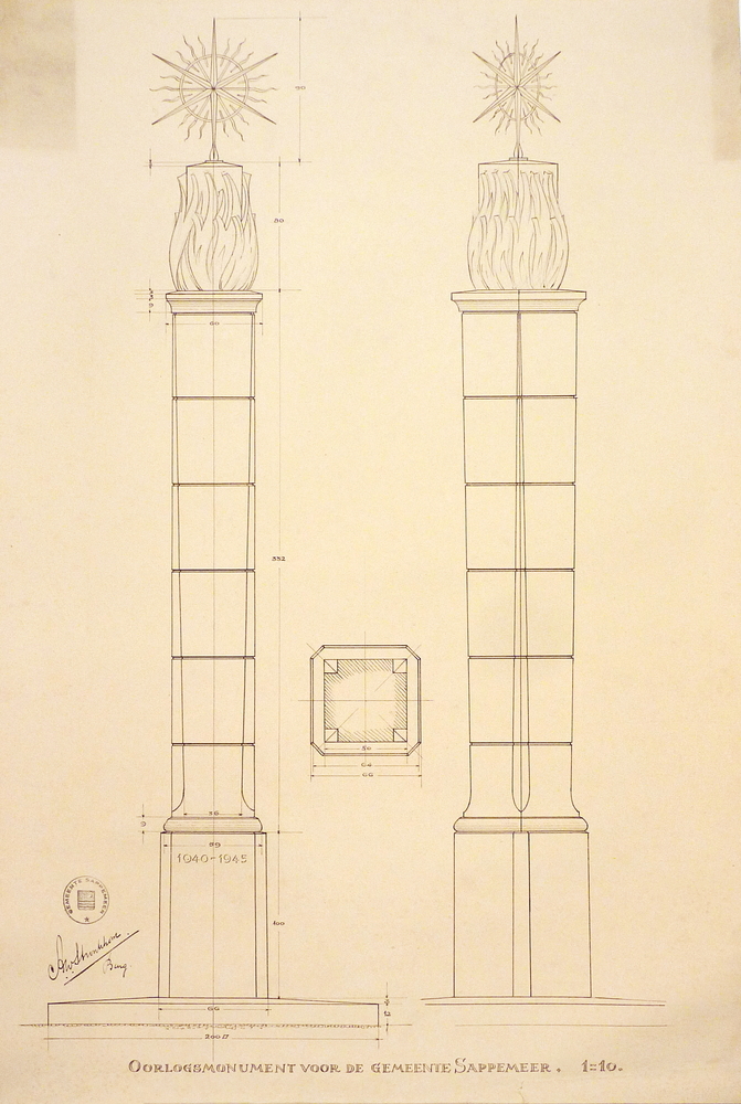 monument 1940-1945 sappemeer 25 maart 1947 A.W.Stronkhorst waarnemend Burgemeester