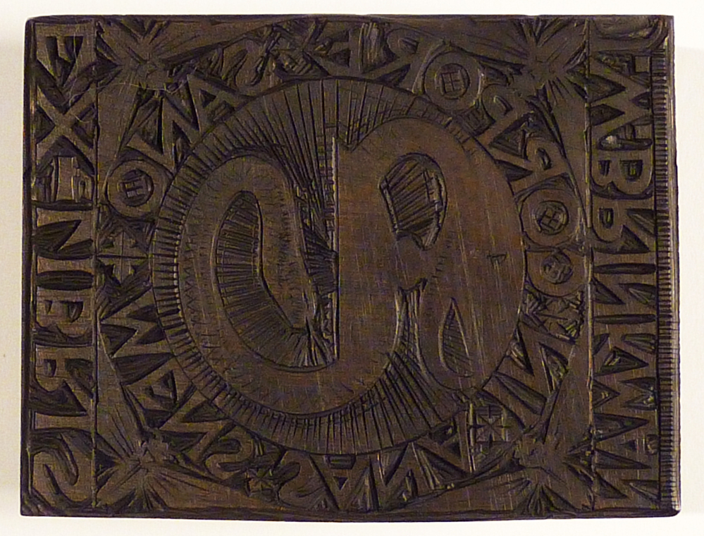 houtblok ex libris W.Y Brinkman mens sana in corpore sano