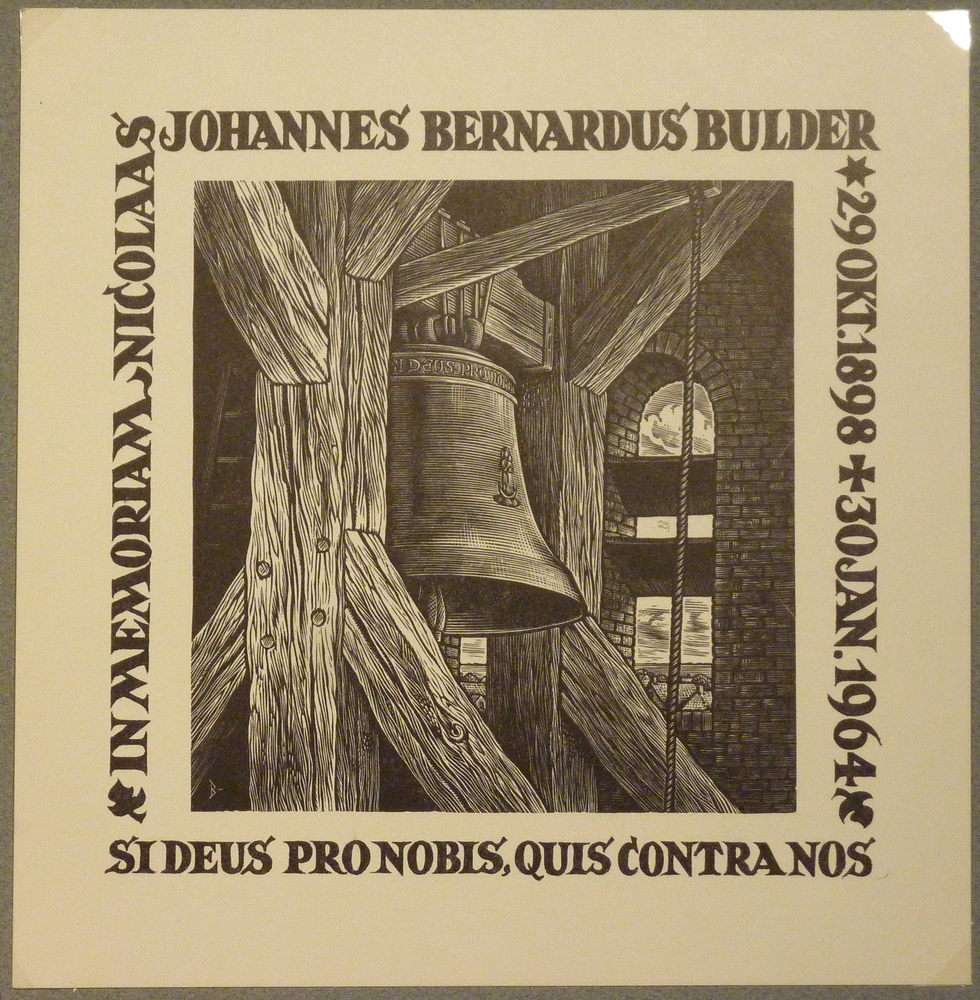 in memoriam 19 okt 1898 30 jan 1964 N.J.B.Bulder klokkestoel met 1 klok in toren