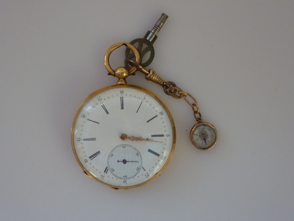 horloge met een kompas aan de ketting van kapitein H.H.Smit uit Wildervank, Type Spiral Breguet ----A.L.Breguet (1747-1823)