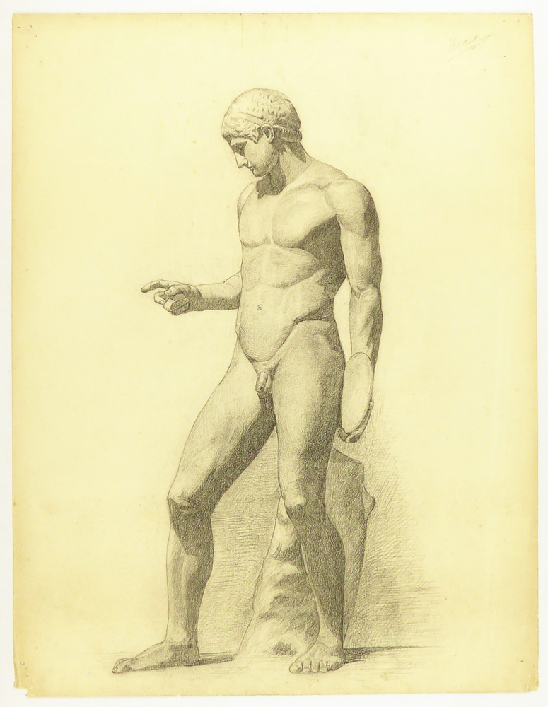 naakte man met in linkerhand een discus