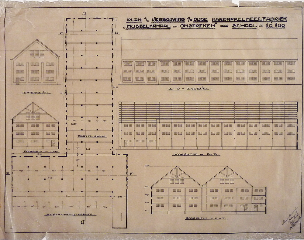 plan v/e verbouwing v/d oude aardappelmeelfabriek Musselkanaal en Omstreken schaal 1: 100