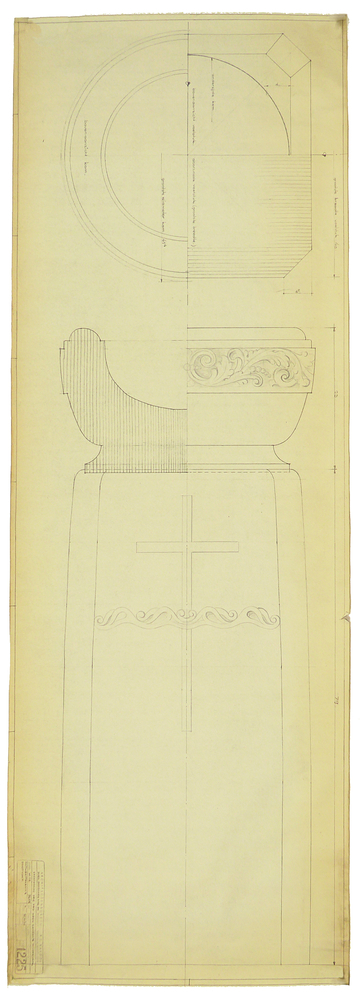 ontwerptekening doopvont Wildervank op ware grootte (Nederlands Hervormde Kerk) technische tekening gedateerd 22-10-1962, werknummer 1225
