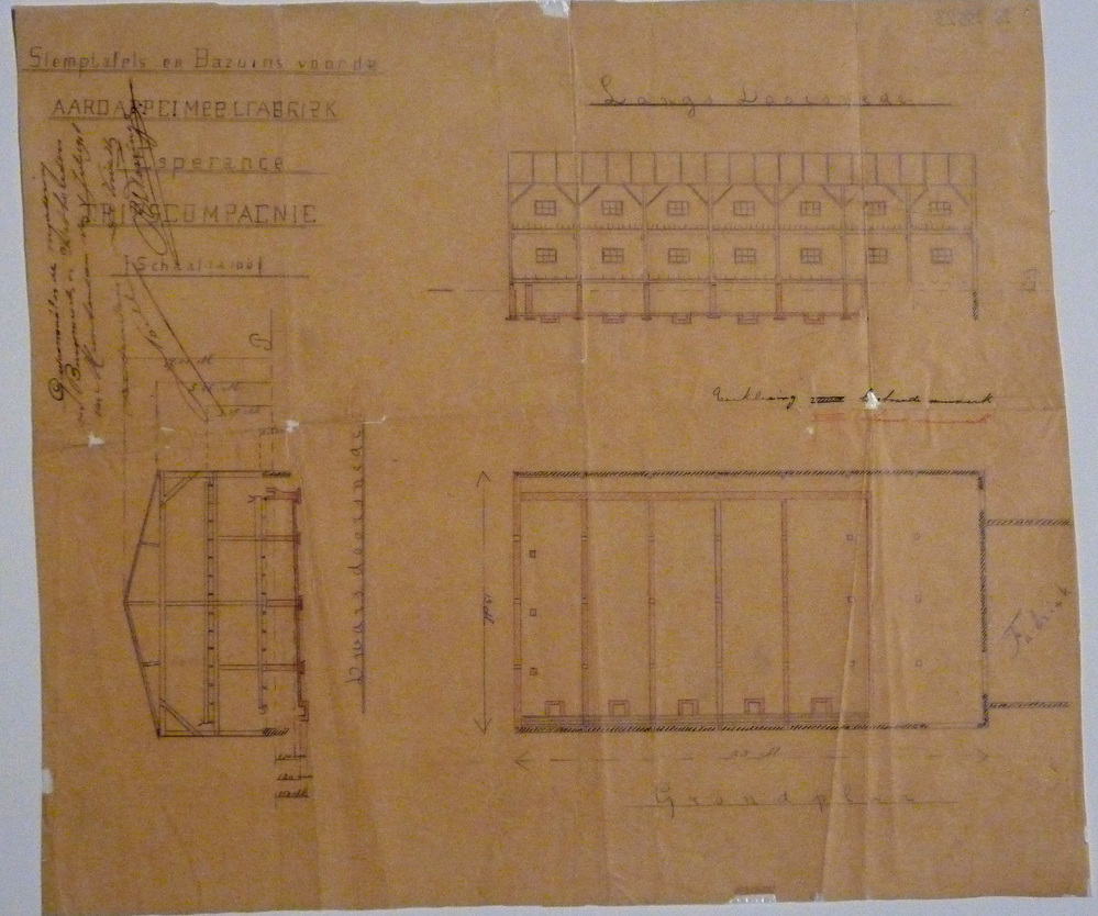 slemptafels en bazuins voor de aardappelmeelfabriek L Esperance tripscompagnie grondplan