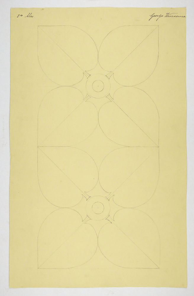 2 x 4 schoppenvormige bladeren met cirkelvormige midden