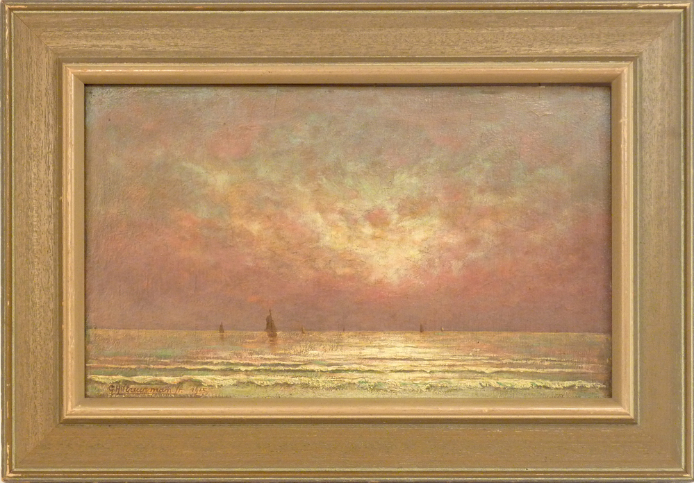 olieverfschilderij op paneel van een aantal bootjes / tjalken op een meer, linksonder gesigneerd G.H.Streurman 1915 en rechtsonder de tekst Akkrum. Bij Akkrum is een vroeg werk van Geert Hendrik Streurman. De kunstenaar zou later experimenteren met verschillende stijlen. Bij de vervaardiging van dit werk heeft hij zich ongetwijfeld laten inspireren door de bekende wolkenluchten van William Turner.