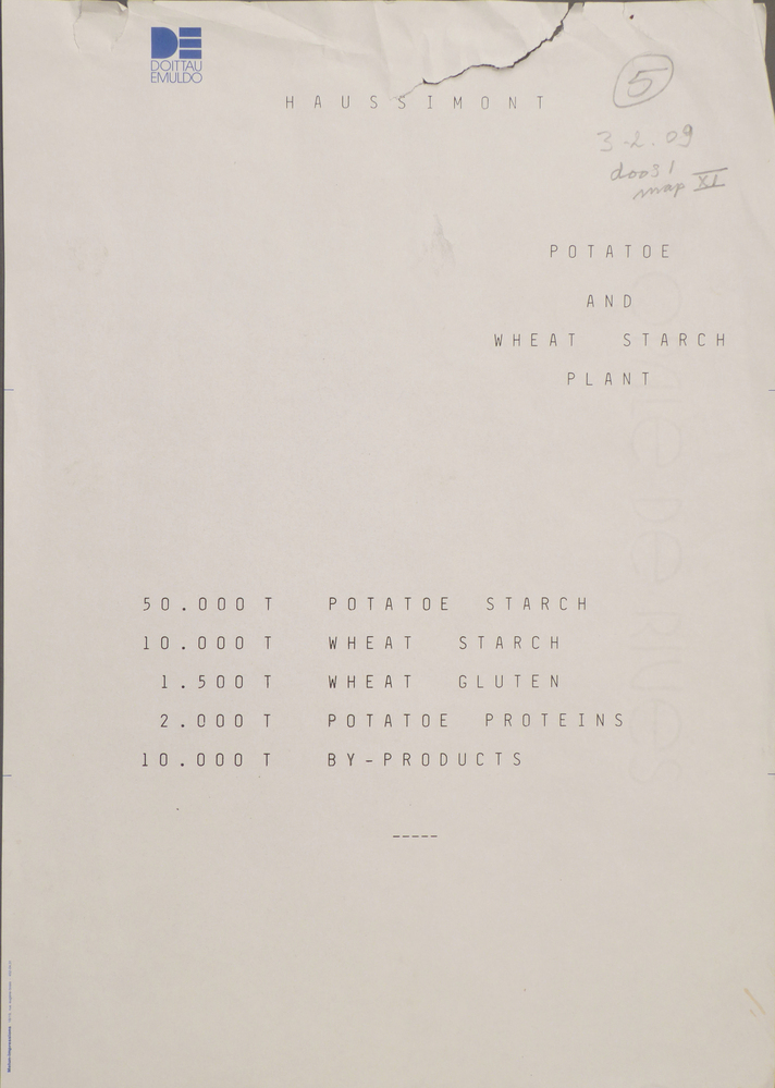 copie van een a 4 met opdruk Haussimont potatoe and wheat starch plant 50.000 t potatoe starch 10.000 t wheat starch 1.500 t wheat gluten 2.000 potatoe proteins 10.000 t by-products