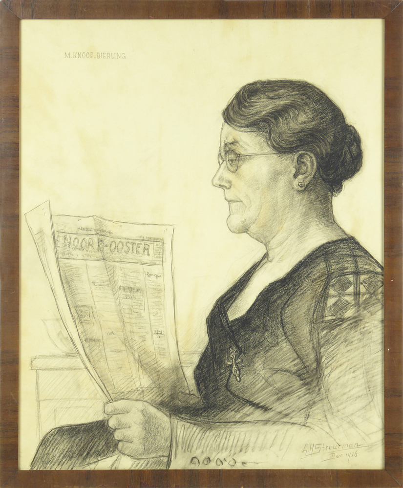 Mevrouw Knoop - Bierling die de Noordooster leest.
