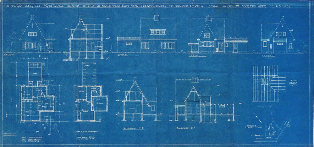 ontwerp voor een vrijstaand woning in het uitbreidingsplan nabij doorsneeweg te Nieuwe Pekela schaal 1:100 voor S.Holvast