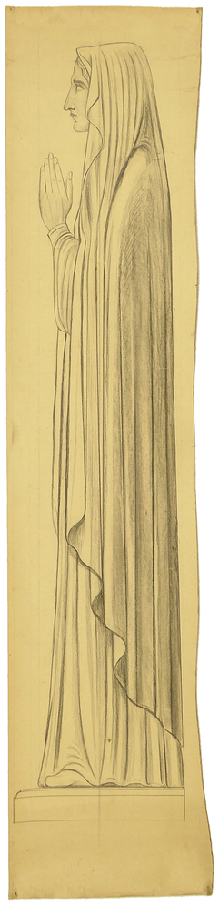 ontwerptekening voorbereidende tekening beeldhouwwerk Heilige Maria, ten voeten uit, zijaanzicht