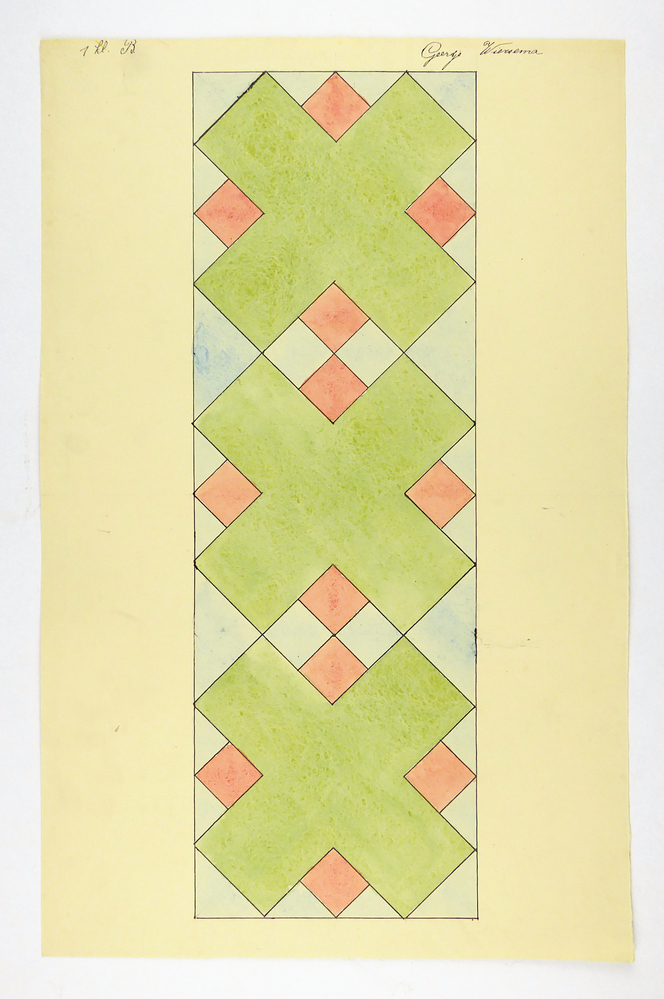 3 groene kruisen op rode vierkant op blauwe achtergrond