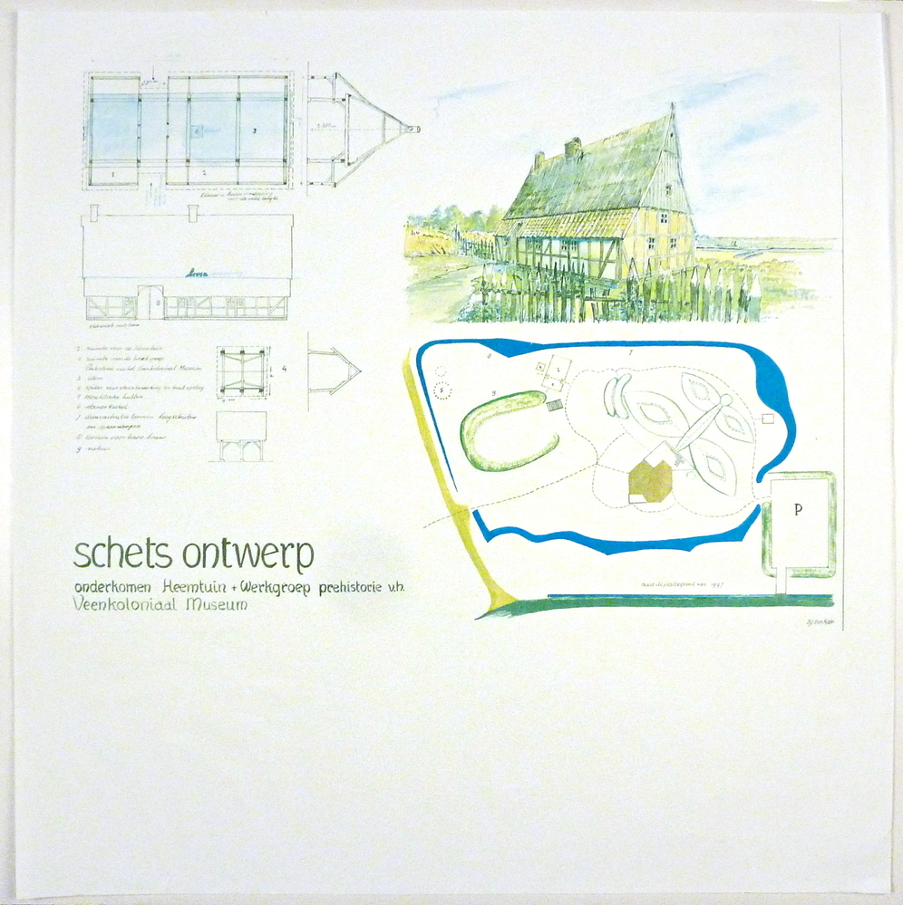 schetsontwerp onderkomen Heemtuin + werkgroep prehistorie v /h Veenkoloniaal Museum