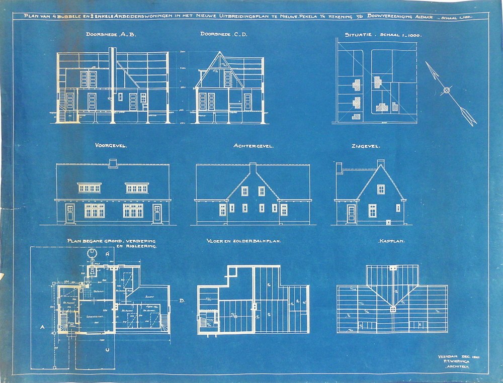 plan van 4 dubbele en 2 enkele arbeiderswoningen in het nieuwe uitbreidingsplan te Nieuwe Pekela v/r rekening van de bouwvereniging