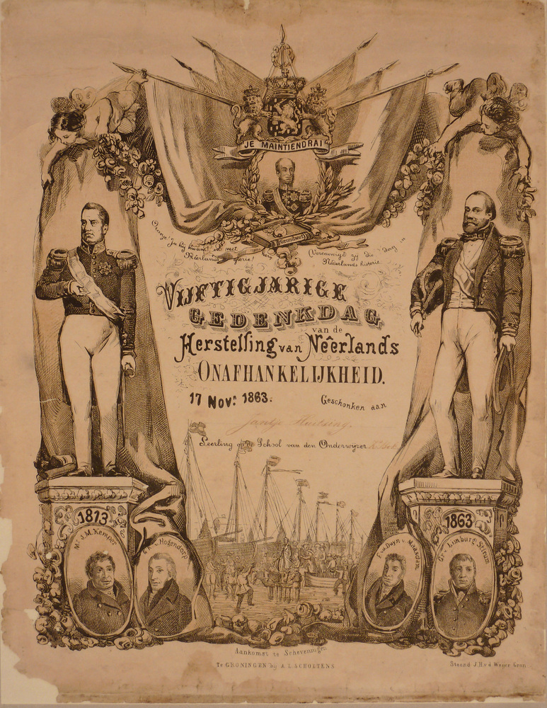 vijftigjarige gedenkdag van de Herstelling van Neerlands onafhankelijkheid 17 nov a 1863 geschonken aan Jantje Huitsing