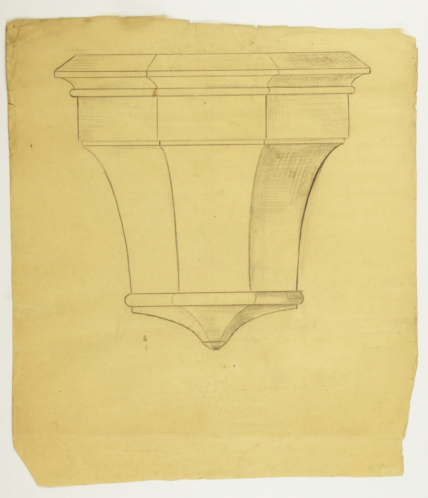 ontwerptekening console, uitgewerkte tekening, eenvoudige tekening op achterkant