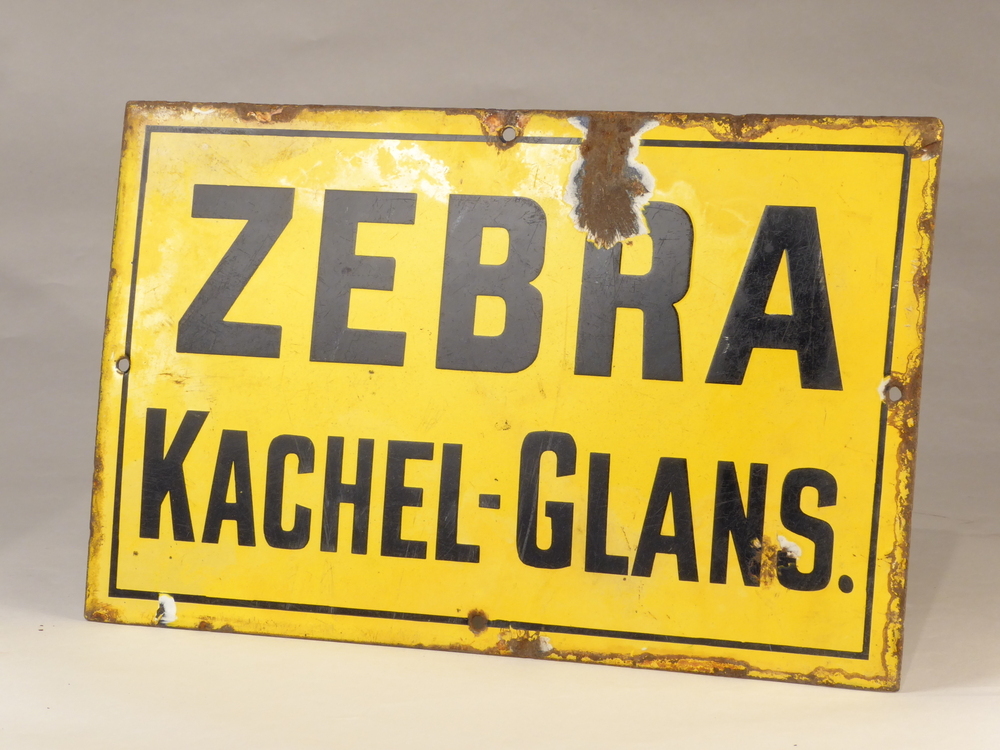 gele vierkante emaillen reclamebord met opdruk Zebra kachel-glans