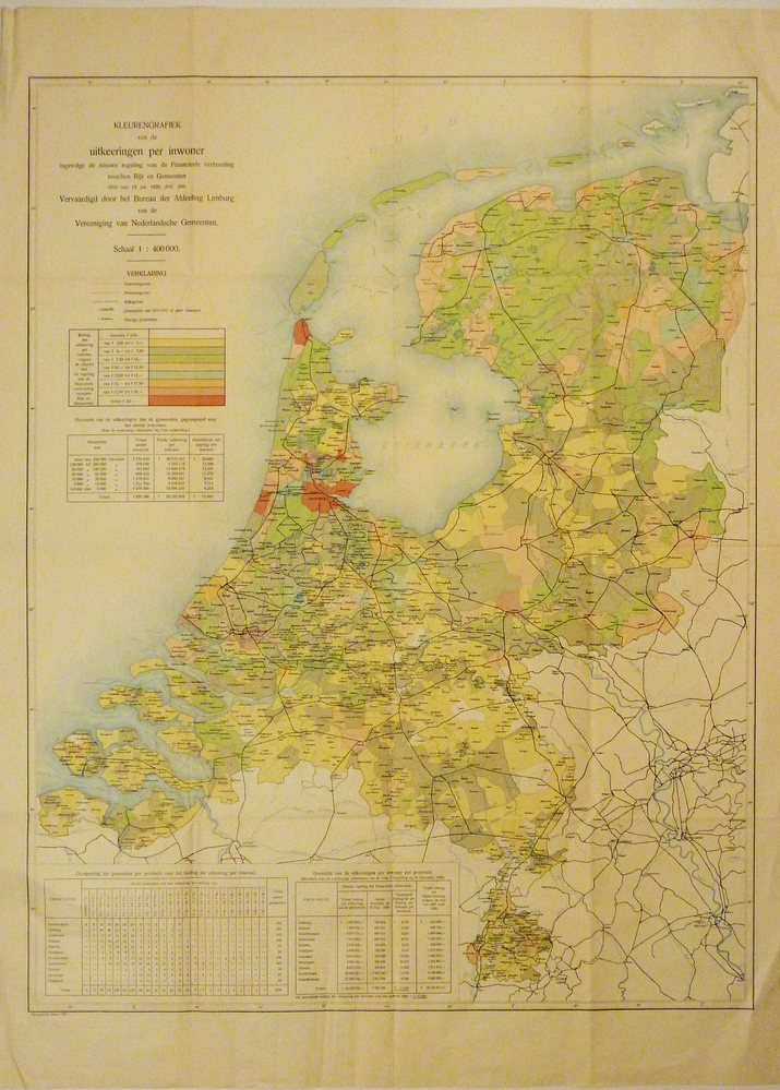 kleurengrafiek van de uitkeringen per inwoner ingevolge van de nieuwe regeling van de financiele verhouding tussen rijk en gemeenten