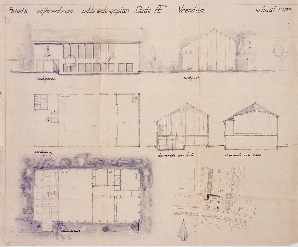 schets wijkcentrum uitbreidingsplan Oude Ae Veendam schaal 1:100