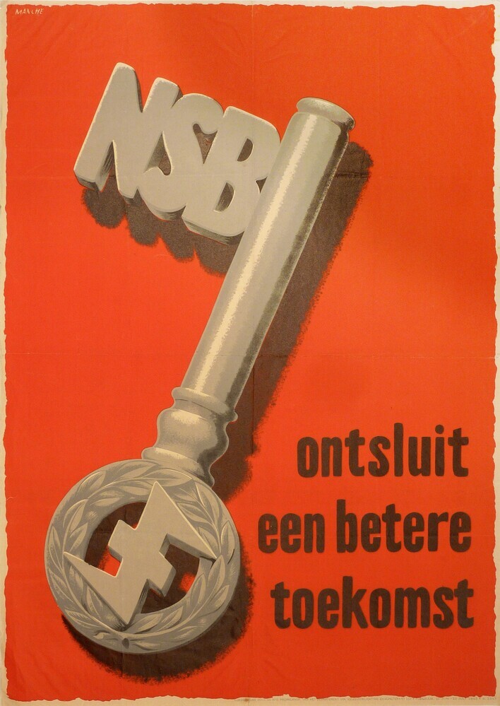 Manche NSB ontsluit een betere toekomst goedgekeurd door de afdeling propaganda van het departement van volksvoorlichting en kunsten No 110 tijdsduur 21 juni 1943-20 juli 1943 K2347