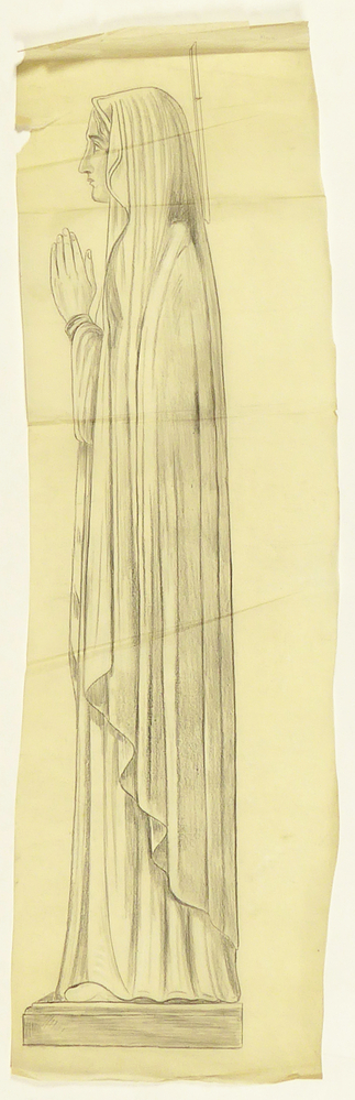 ontwerptekening zijaanzicht, Maria ten voeten uit, lijkt houtskooltekening