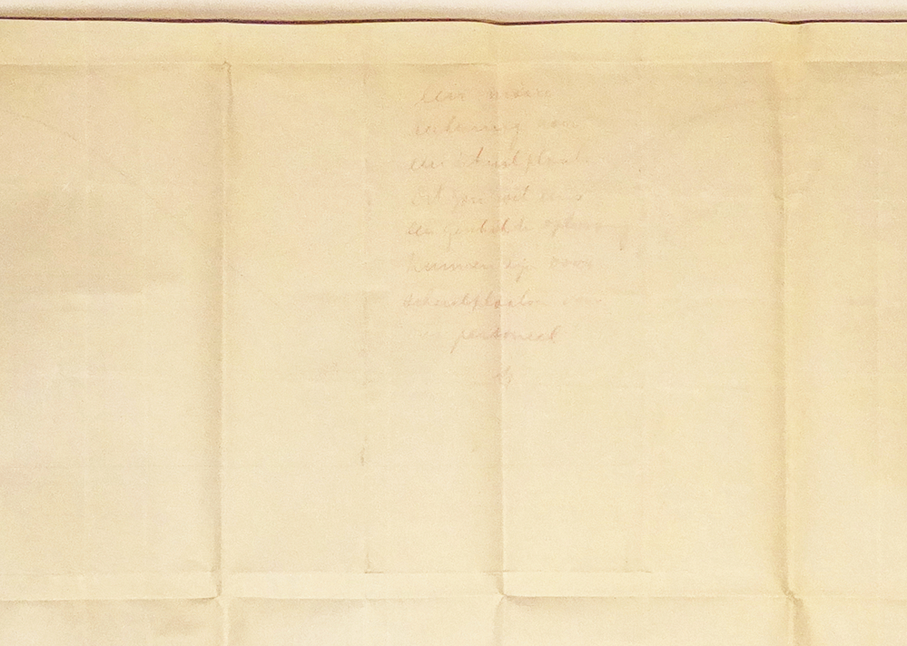 technische tekening op bruin papier met afbeelding en opdruk Gewapende schuilplaats (voor het personeel van W.A.Scholten's chemische fabrieken NV januari 1940),  uit nalatenschap van oud- medewerker en vader van schenker Harm Toorman (1921-2017)