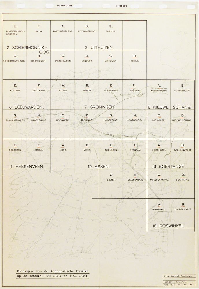 Bladwijzer van de topografische kaarten op de schalen van 1:25.000 en 1:50.000.