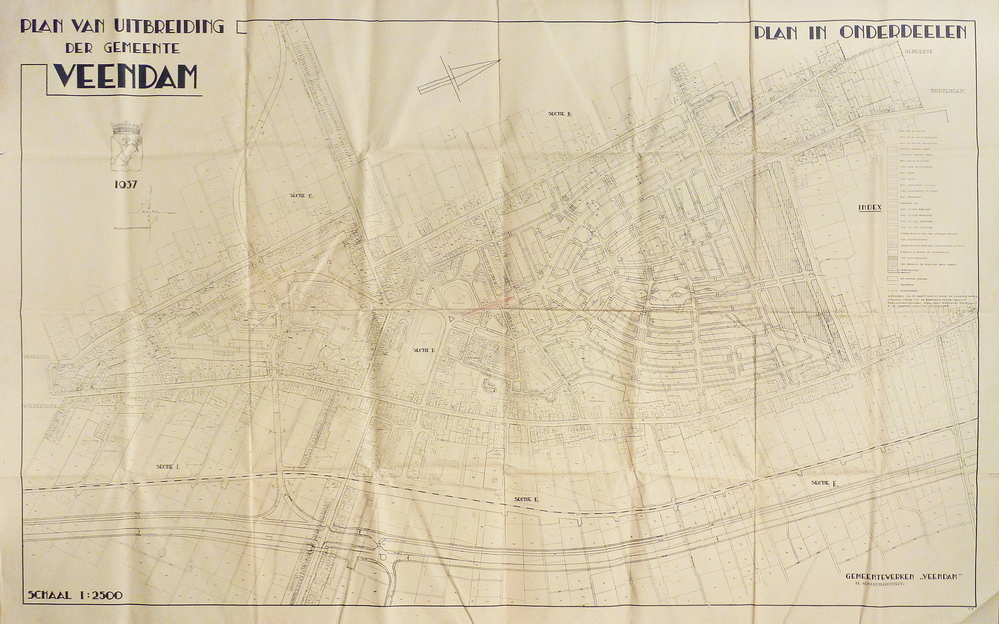 plan van uitbreiding der gemeente Veendam 1937 schaal 1 : 2500 plan in onderdelen