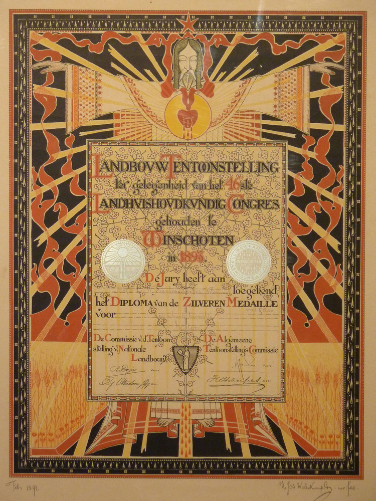 De Jury heeft aan Mej.L.W.Eerkes - Eerkes , Wildervank het diploma van de zilveren Medaille met F 5,- voor uit de hand bewerkte boter gegeven.