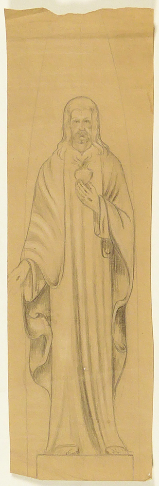 ontwerptekening Christus Heilig hart met stigmata, vooraanzicht ten voeten uit