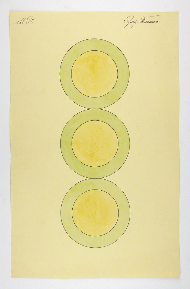 3 cirkels op een rij, groene rand met gele binnenkant