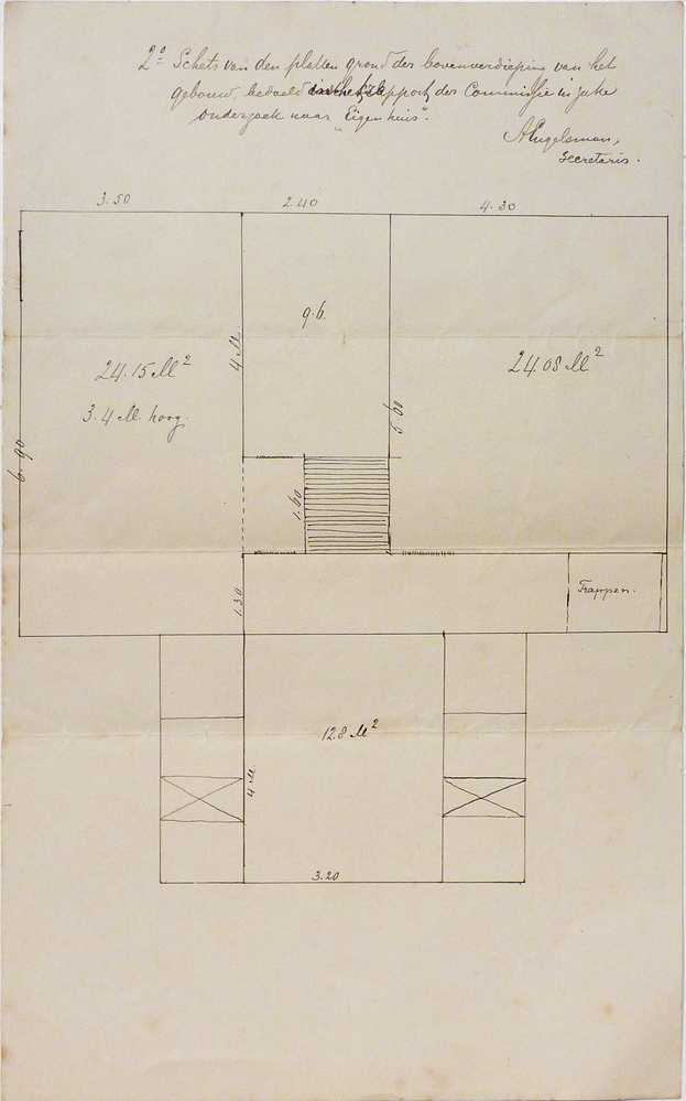 Bovenverdieping Schets van het gebouw , bewoond door W Lingbeek NAV rapport Eigen Huis .