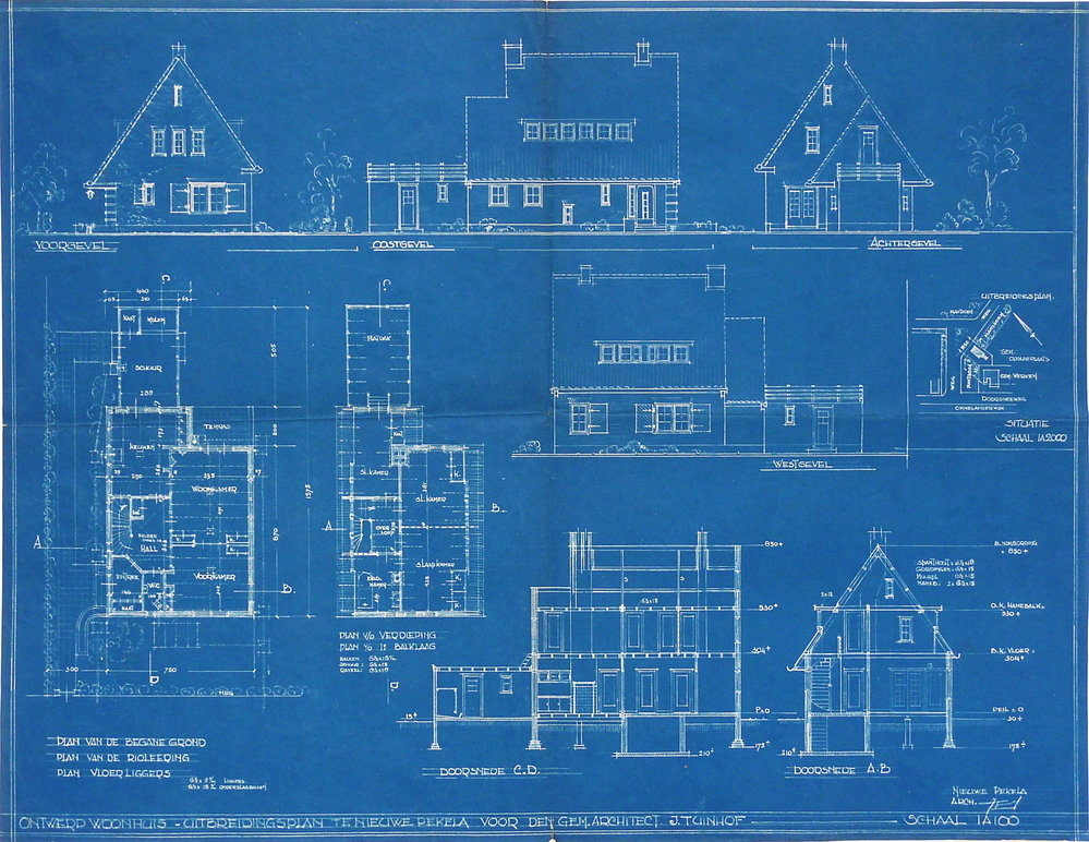 ontwerp woonhuis uitbreidingsplan te Nieuwe Pekela voor den gemeenten Architect J Tuinhof