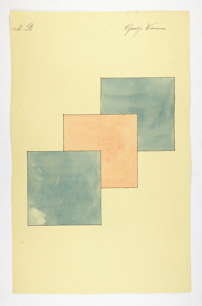 3 vierkanten achter elkaar, een blauwe, een rode en weer een blauwe