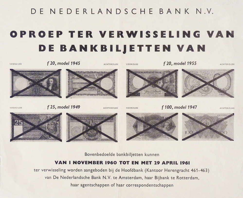 de nederlandsche bank NV oproep ter inwisseling van de bankbiljetten van......