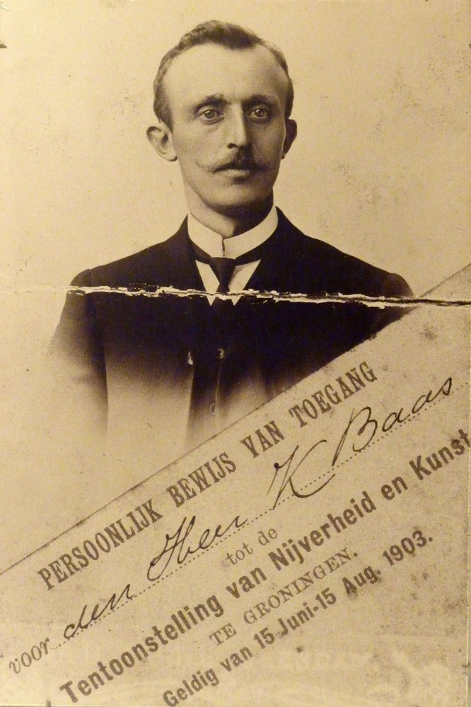 persoonlijk bewijs van toegang voor den heer K Baas tot de tentoonstelling van nijverheid en kunst te groningen geldig van 15 juni - 15 aug 1903