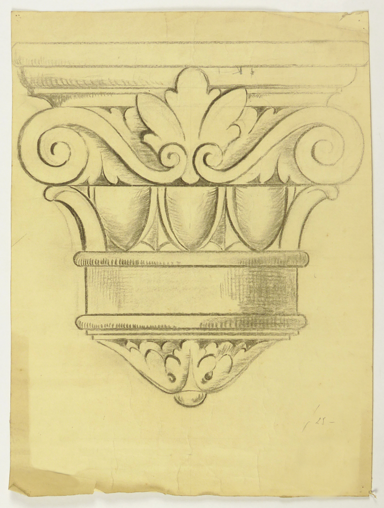 ontwerptekening console, vooraanzicht, rechtsonder inscriptie prijs FL 25 gulden