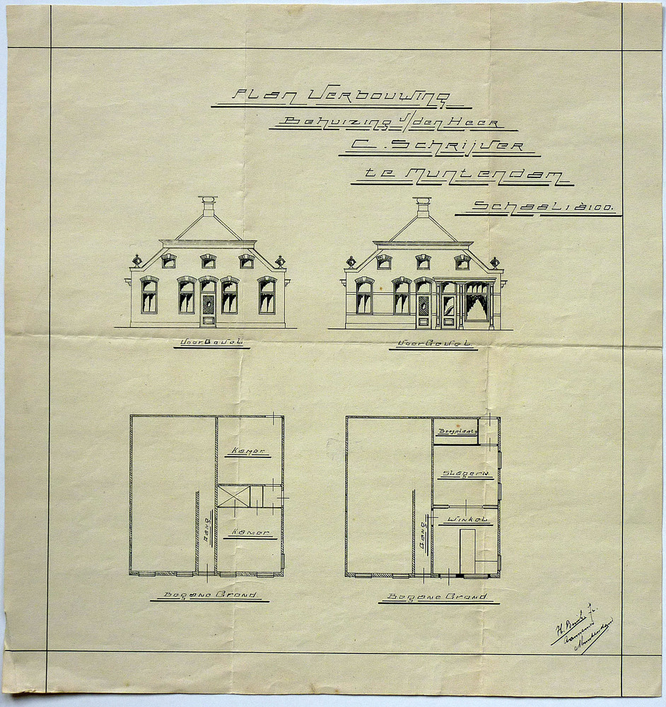 plan verbouwing behuizing den heer C.Schrijver te Muntendam schaal 1:100