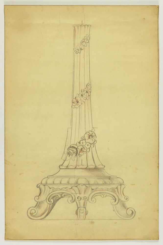 ontwerptekening poot en voet meubelstuk met ornamentiek vooraanzicht