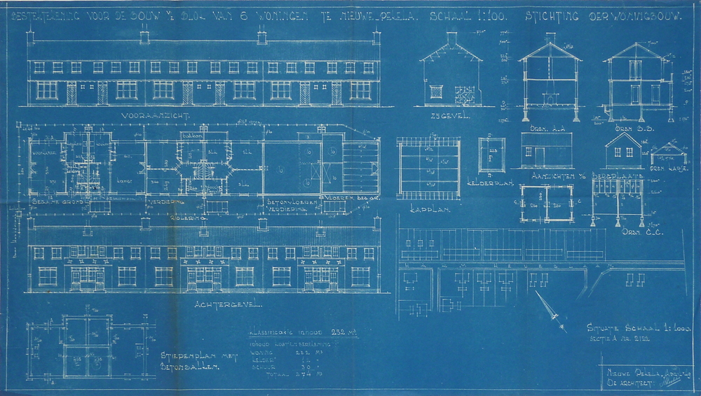 bestektekening voor de bouw van 6 woningen te Nieuwe Pekela