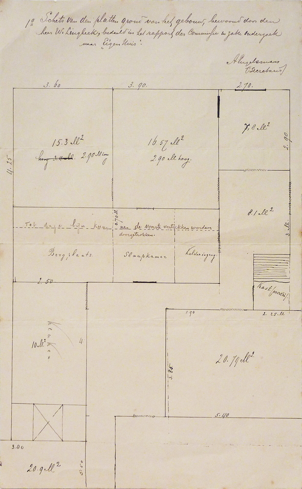 Schets van het gebouw , bewoond door W Lingbeek NAV rapport Eigen Huis .